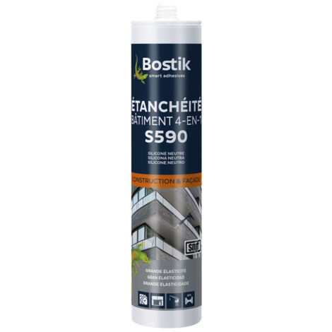 Bostik – Mastic silicone neutre gris pour cuisine et salle de bain – Étanchéité durable sur béton, PVC, aluminium, verre – Finition métal