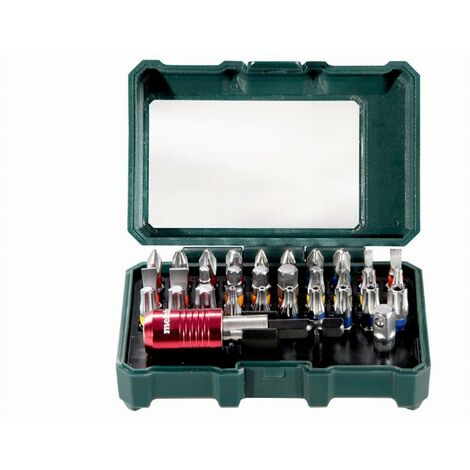 Metabo – Coffret embouts de vissage 32 pièces – Acier chrome vanadium – Longueur 25mm – Embouts codés par couleur – Porte-embout magnétique 65mm - 626700000