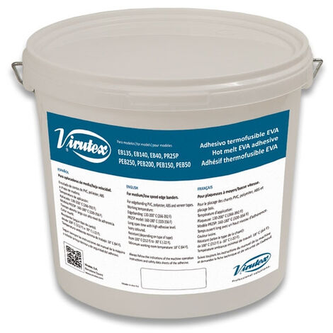Virutex – Colle thermofusible basse température pour plaqueuses PEB200/EB135 – Granulés transparents 4 kg – Température 160-200°C – 2599266