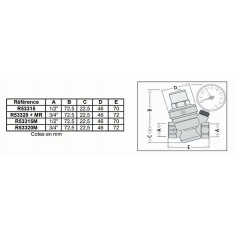 Réducteur de pression d'eau 533 3/4 femelle/femelle R53320 par Caleffi  Thermador