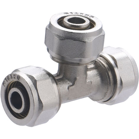 Noyon & Thiebault – Raccord laiton Té égal à compression pour tube multicouche Ø16 – Filetage plomberie – Dérivation circuit eau chaude/froide – 10 bar (1/5)