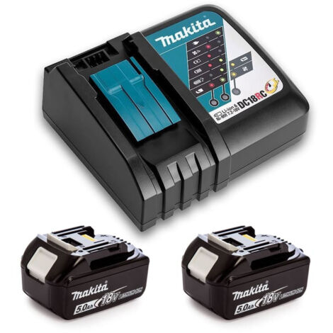 Pack de 2 batteries 18V 5Ah Li-Ion avec chargeur DC18RC – Idéal pour outils MAKITA – Performance accrue pour usage intensif