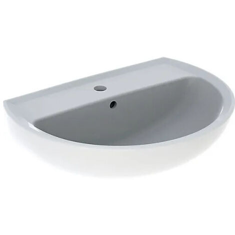 Geberit – Lavabo Bastia 55x42cm – Céramique blanche – Trou de robinetterie central – Trop-plein visible – Pour salle de bain moderne