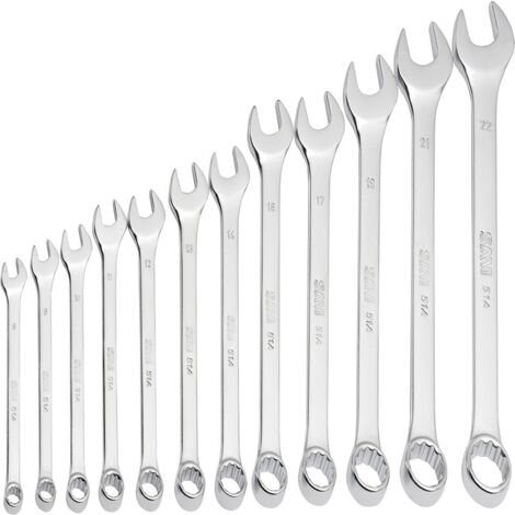 Sam Outillage – Jeu de 12 clés mixtes 8-19mm – Finition polie brillante – Pour espaces confinés – 50AJ12