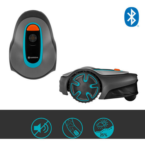 GARDENA SILENO minimo 500. Tondeuse robot connectée Bluetooth® 
< 500m². Tond sous la pluie. Capteur de gel. Nettoyage à l’eau. Ultra-silencieuse (15202-26).