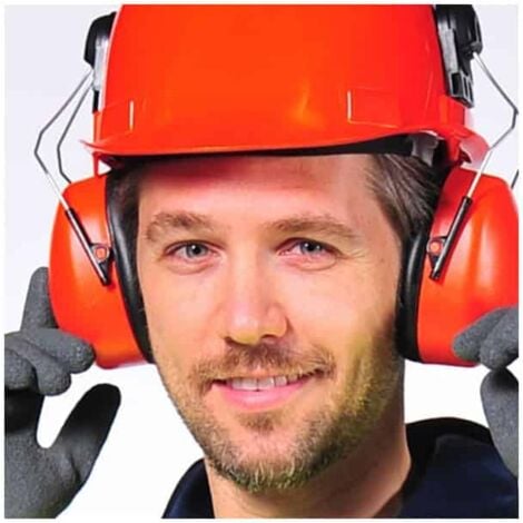 Casque forestier SINGER orange / casque coquille anti bruit / porte visière / visière grillagée - HGCF01