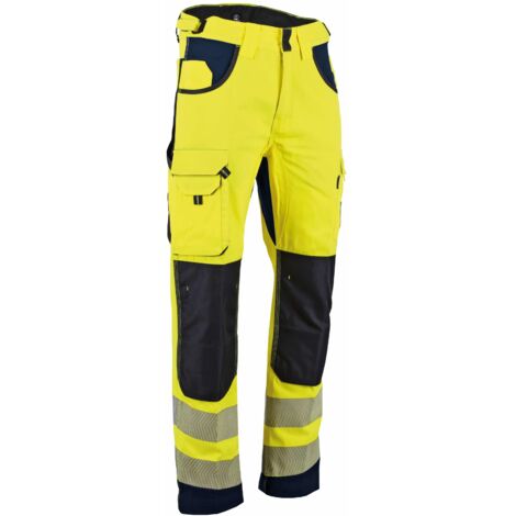 LMA – Pantalon haute visibilité jaune fluo T42 – Renforts Oxford 900D imperméables – Bandes rétroréfléchissantes – Multiples poches pratiques