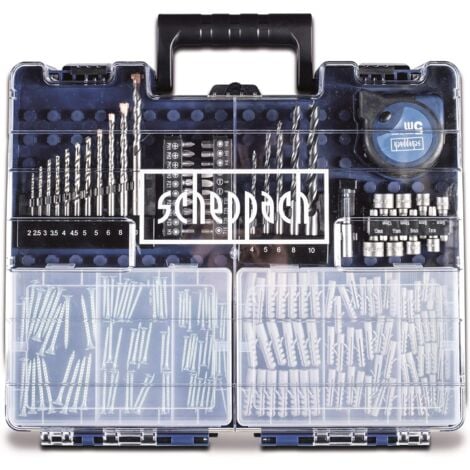 Scheppach Perceuse Visseuse à percussion DTB20-20ProS - Coffret - Atelier mobile - Avec 206 accessoires, 2 batteries et un chargeur inclus