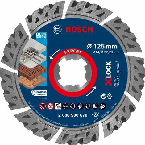 Bosch – Disque diamant X-Lock 125 mm pour béton, brique et tuiles – Alésage 22,23 mm – Coupe nette sans éclat – 2608900670