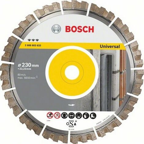 Bosch – Disque diamant 230 mm pour béton armé – Largeur de coupe 2,4 mm – Alésage 22,23 mm – Hauteur segment 15 mm – 2608900663