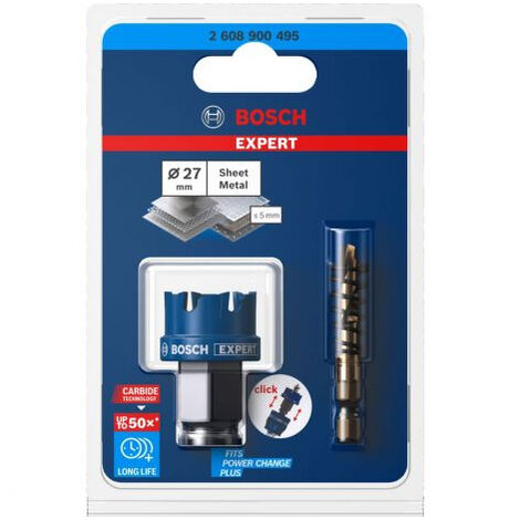 Scie trépan carbure pour métal Ø27 mm – Dure 50 fois plus longtemps que bimétal – Montage Bosch Power Change Plus – 2608900495