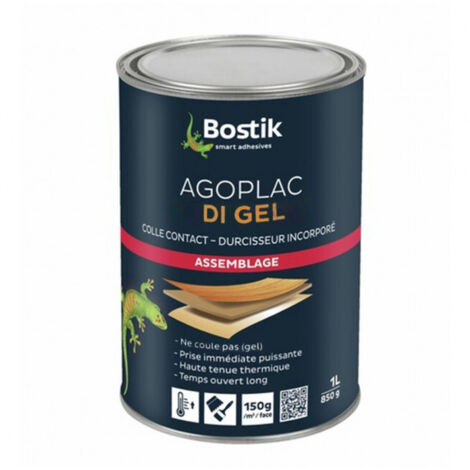 Bostik – Colle de contact néoprène 1 L – Collage vertical – Ne coule pas – Durcisseur incorporé – Pour bois dur et teck