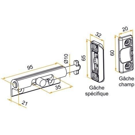 Kit verrou torpille + gâches aluminium TIRARD & BURGAUD - Ø10 mm - L.95 mm - VEU002N53