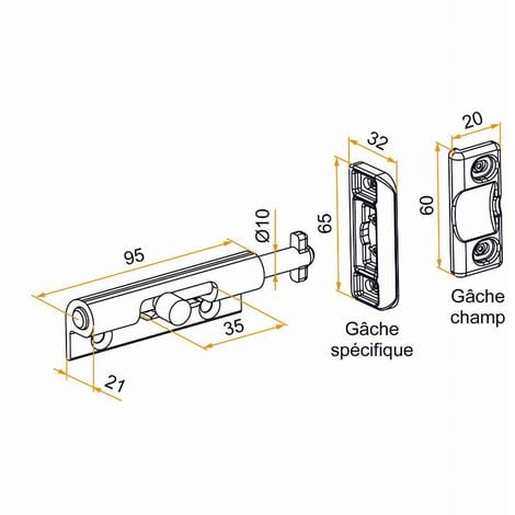 Kit verrou torpille + gâches aluminium TIRARD & BURGAUD - Ø10 mm - L.95 mm - VEU002N53