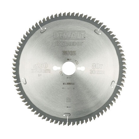 Dewalt – Lame de scie circulaire 250 mm – 80 dents – Pour bois dur et aluminium – Fentes de dilatation pour coupe précise