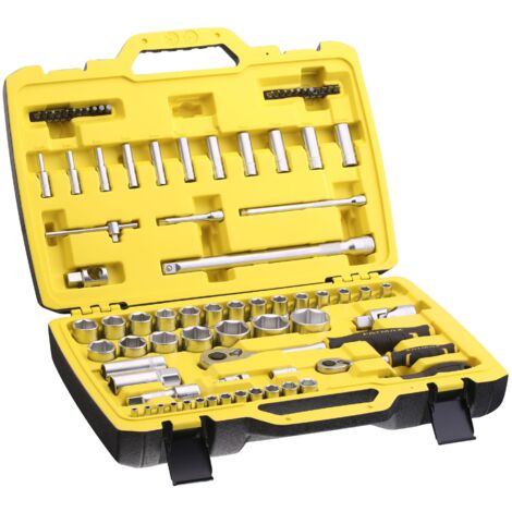 Stanley – Coffret de douilles 81 pièces – Cliquet 120 dents 1/4'' et 1/2'' – Acier chrome mat – FMMT828261