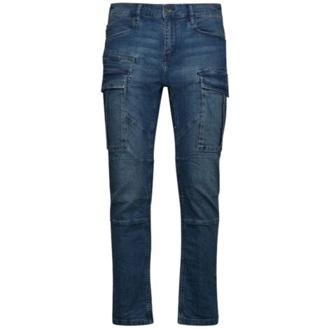 Diadora – Jeans de travail slim en denim stretch – 3 poches latérales – Délavage à la pierre – Confort optimal pour professionnels en extérieur