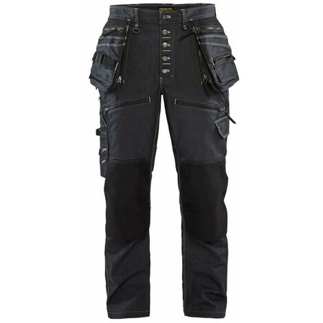 Blaklader – Pantalon de jardinage stretch T.44 – Denim CORDURA® 340 g/m² – Marine/Noir – Multipoches pour outils – Norme EN 14404 avec genouillères - X1900
