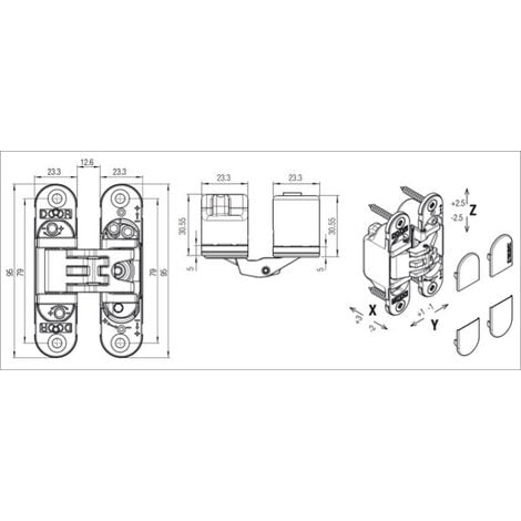Kubica K6200 CS HD Charnière invisible 3D Bâtiment - Finition Chromé satiné - 45/60kg Ep mini 32mm - 1 pièce - KOBLENZ