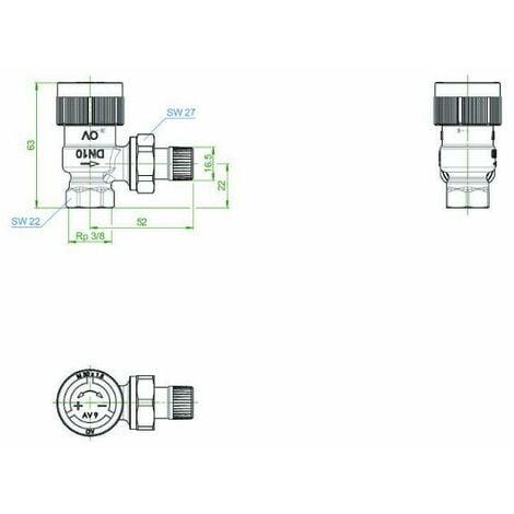 Robinet thermostatique OVENTROP AV 9 ½ DN 15, PN 10, modèle équerre - 1183704