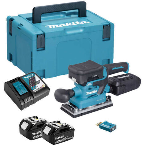 Makita – Ponceuse vibrante 18V avec 2 batteries 5.0Ah – Vitesse 12 000 tr/min – Patin 92x185mm – Technologie AWS – DBO381RTJU