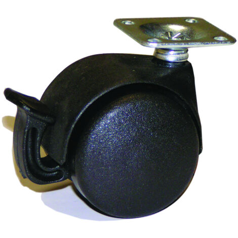 Roulette double galet noire diamètre 50mm pivotante platine à frein AVL 595080A (1/3)