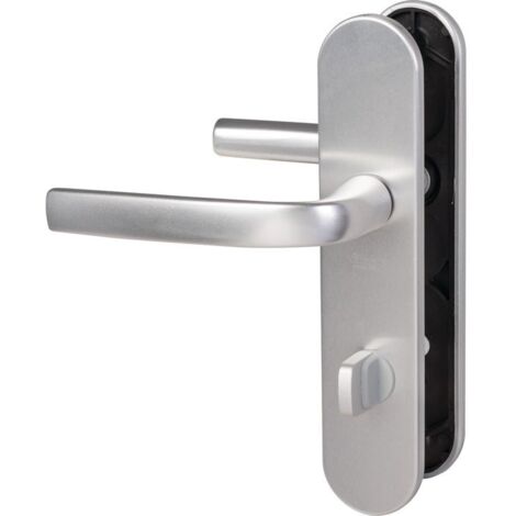 Vachette – Ensemble de poignées de porte sur plaque aluminium finition anodisée argent – Entraxe 70mm – Pour portes intérieures 40mm – 3159152008260