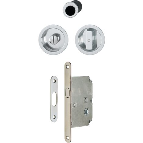 Set 1 aluminium pour porte coulissante 4920 F249 ronde aspect chromé brillant, aveugle sans gâche, cuvette + doigt - HOPPE - 3948041 (1/5)