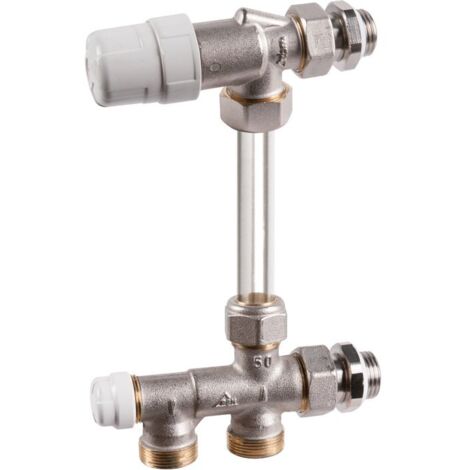 RBM – Base déviation – Robinet 1/2' monotube – Corps laiton nickelé – Joints élastomère – Détendeur micrométrique – Raccords M UNI-EN-ISO 228