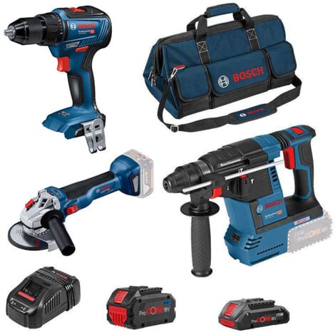 Pack 3 outils - Visseuse + Meuleuse + Perforateur -BOSCH Professional - avec une batteries 18v 8.0AH et une 18V 4.0Ah - Chargeur - sac de transport - 0615990M3C