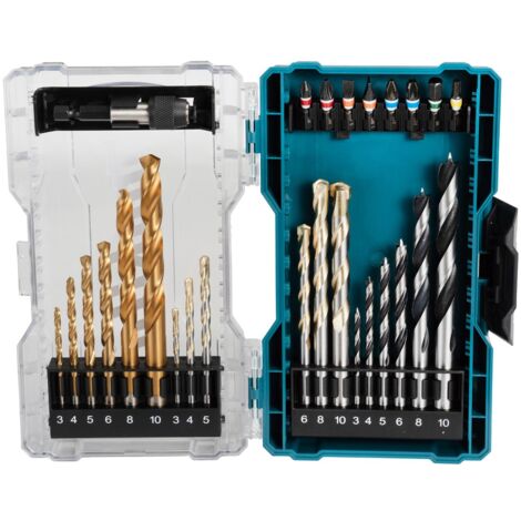 Makita – Coffret de 27 forets HSS titane et maçonnerie – Embouts de vissage – Pour métal et bois – Étui transparent inclus