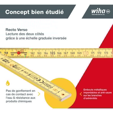 Wiha Mètre pliant Longlife® Plus 2 m métrique, 10 branches 15 mm (27055)