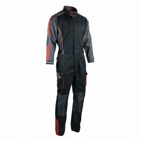 Facom – Combinaison de protection rétroréfléchissante Racer noir/gris/rouge taille XL – Renforts coudes et genoux – Tissu sergé 65% polyester 35% coton - FXWW4010E-XL