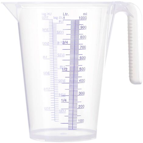 Pressol – Gobelet gradué transparent 1 litre en polypropylène – Résistant à l'huile et à l'acide – Poignée ergonomique – Empilable et incassable