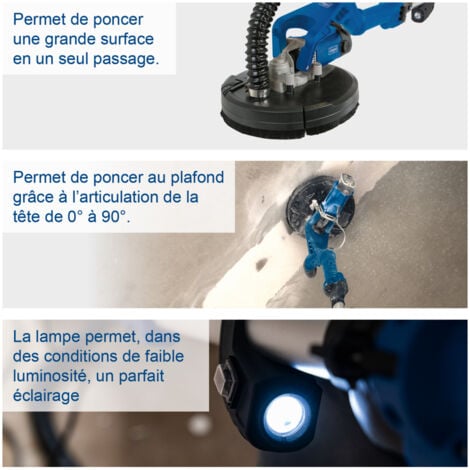 Scheppach Ponceuse murale et de plafond DS920 – Ponceuse girafe – 230 V – 710 W – Diamètre abrasif 225 mm – LED intégrée – Tuyau d’aspiration 4 m et 6 abrasifs inclus