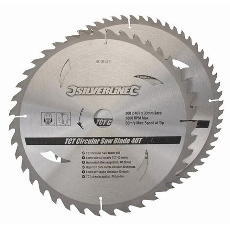 Lot de 2 lames SILVERLINE TCT Ø250 mm Alésage 30 mm - 40 et 60 dents - 991704