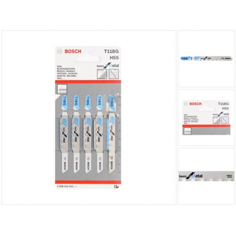 Bosch – Lame de scie sauteuse 2608631012 HSS T118G – Lot de 5 lames pour métal – Longueur de coupe 67mm – Découpe précise tôles fines