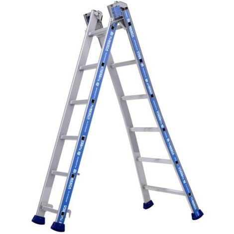 Tubesca Comabi – Échelle double transformable en aluminium 2 plans – Hauteur d'accès 3,82 m – Marches larges antidérapantes 80 mm – Charge max 150 kg/m² – 2442606
