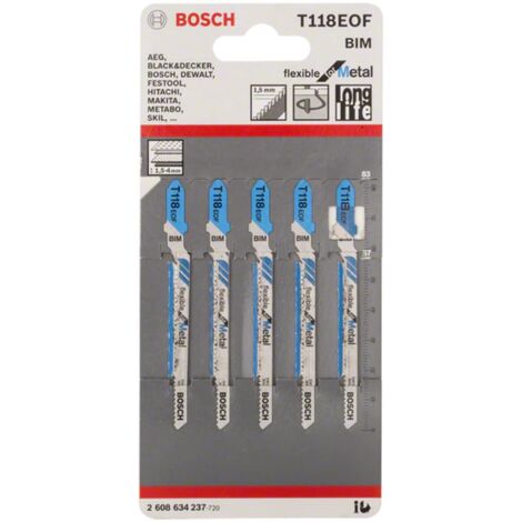 Bosch – Lame de scie sauteuse bimétal 83 mm – Pour coupes précises dans métal et aluminium – Pas de denture 1,5 mm – 2608634237