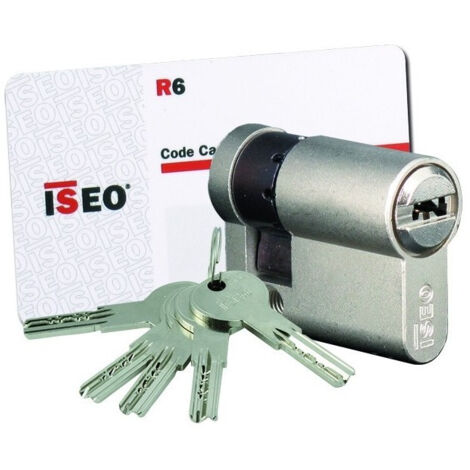 Cylindre de serrure ISEO R6 nickelé – 30 x 10 mm – 6 goupilles inox – Protection anti-perçage – Clé réversible laiton