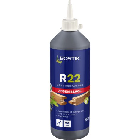 Bostik – Colle vinylique R22 prise lente 750g – Assemblage bois toutes essences – Placage stratifiés à froid et chaud – Non-abrasive