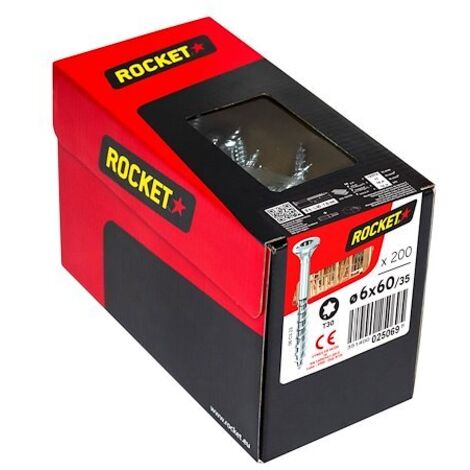 Vis Rocket tête fraisée étoile VYNEX Acier zingué 6x60/35 - Boite de 200 - 351400025069
