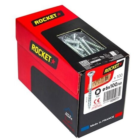 Rocket – Vis à bois tête fraisée étoile VYNEX Acier zingué 6x100/60 – Boîte de 150 – Vissage fluide sans fendage – 351400025073
