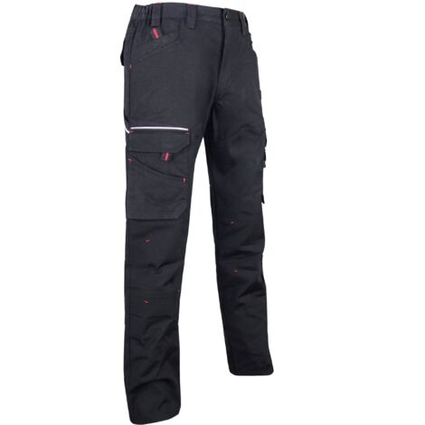 LMA – Pantalon de travail multipoches en tissu canvas noir – Confort optimal et liberté de mouvement – Poche téléphone intégrée – Taille 40