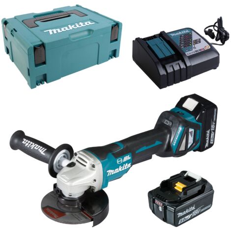Makita – Meuleuse sans fil 18V DGA517RTJ – Moteur sans balais – 2 batteries 5Ah – Vitesse variable 3000-8500 tr/min – Pour meulage et découpe précise