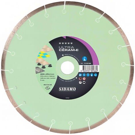Sidamo – Disque diamant 250 mm – Pour grès cérame, faïence, marbre – Alésage 25,4 mm – Coupe nette sans éclats