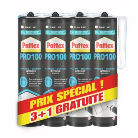 Colle fixation PRO 100 PATTEX - high tank - blanc - lot 3+1 - 798270