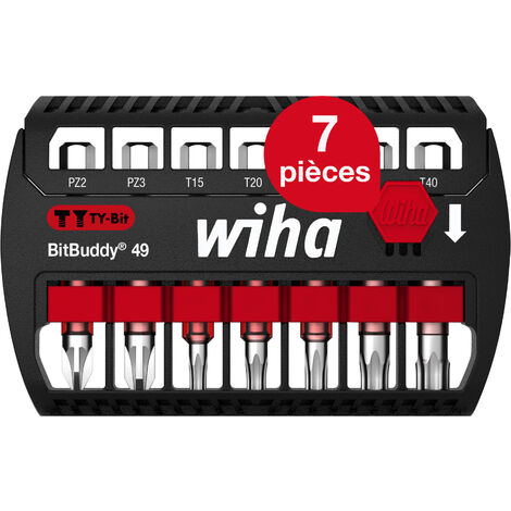 Wiha Jeu d'embouts BitBuddy 7 pièces I Embout TY 49 mm I PH, PZ, TORX 1/4" E6,3 I Accessoire pour applications de vissage I Adapté aux visseuses à impact et à percussion (42117) (1/5)