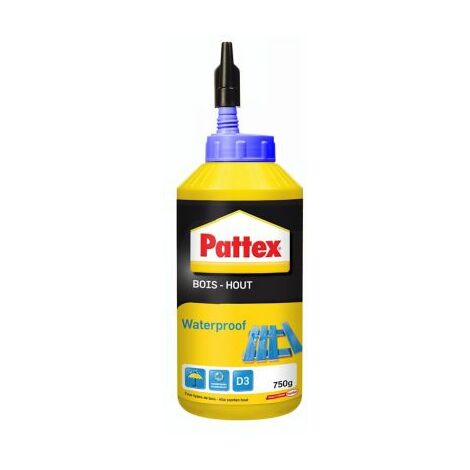 Pattex Bois Hout Waterproof, Biberon de colle à bois résistante, Colle vinylique pour montage, assemblage, placage ou contrecollage en milieu humide et chaud, 750 g