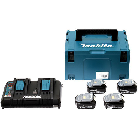 Pack 4 Batteries 5Ah + Chargeur double MAKITA + coffet Makpac - 197626-8